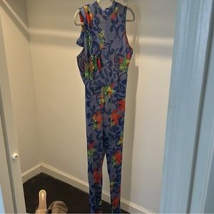 Loragal blue/multi colored jumpsuit size XL with gloves new with tags